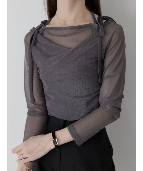 amel（エイメル）の「チュールレイヤードリボントップス /チャコール（Tシャツ/カットソー・レディース・チャコールグレー・FREE）」の7枚目の写真