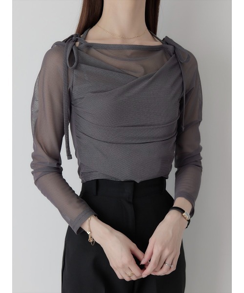 amel（エイメル）の「チュールレイヤードリボントップス /チャコール（Tシャツ/カットソー・レディース・チャコールグレー・FREE）」の18枚目の写真
