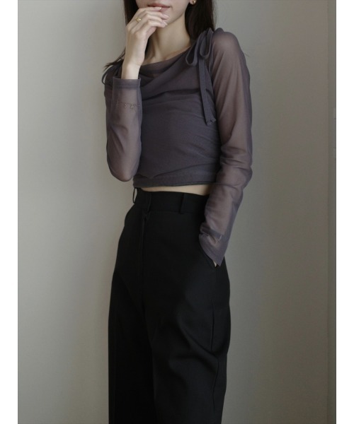 amel（エイメル）の「チュールレイヤードリボントップス /チャコール（Tシャツ/カットソー・レディース・チャコールグレー・FREE）」の2枚目の写真