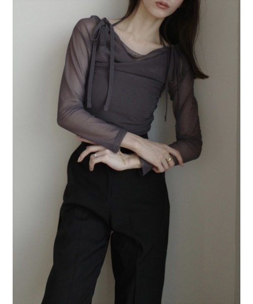 amel（エイメル）の「チュールレイヤードリボントップス /チャコール（Tシャツ/カットソー・レディース・チャコールグレー・FREE）」の3枚目の写真