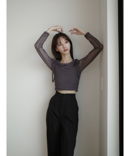 amel（エイメル）の「チュールレイヤードリボントップス /チャコール（Tシャツ/カットソー・レディース・チャコールグレー・FREE）」の4枚目の写真