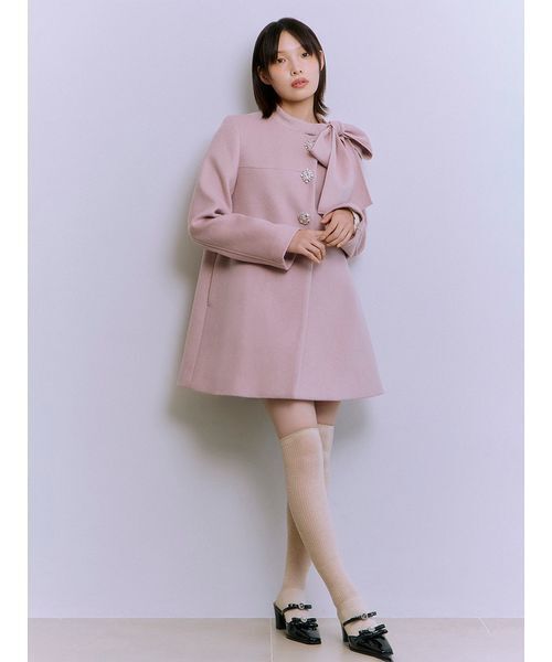 自由区 ダブルフェイススーティング ノーカラージャケット ピンク系 サイズ46 ノーカラージャケット（ピンク系）一覧 - WEAR