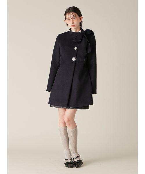 WEB限定カラー】[L.B CANDY STOCK]Aラインビジューリボンコート（ノー