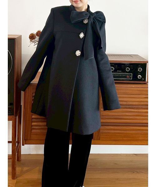 WEB限定カラー】[L.B CANDY STOCK]Aラインビジューリボンコート（ノー