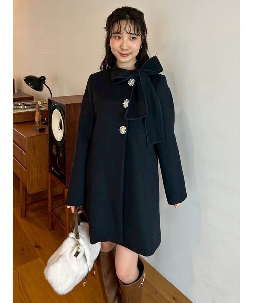 WEB限定カラー】[L.B CANDY STOCK]Aラインビジューリボンコート（ノー