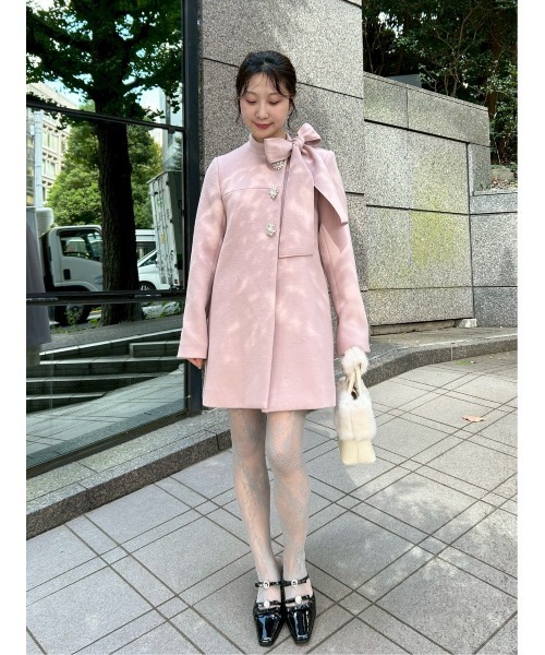 WEB限定カラー】[L.B CANDY STOCK]Aラインビジューリボンコート（ノー