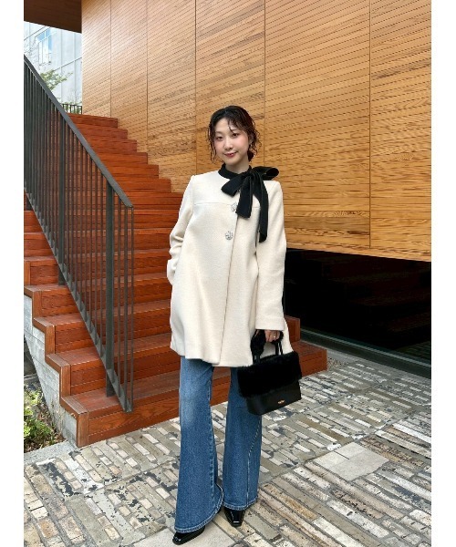 WEB限定カラー】[L.B CANDY STOCK]Aラインビジューリボンコート（ノー