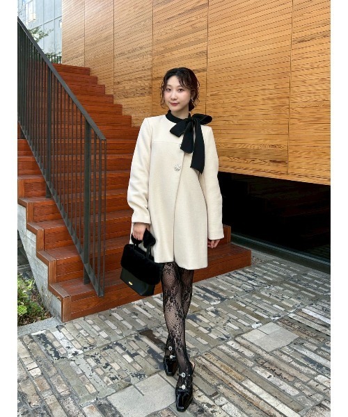 WEB限定カラー】[L.B CANDY STOCK]Aラインビジューリボンコート（ノー