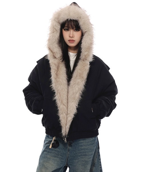 フェイクファーフードジップブルゾン（ブルゾン）｜mushwear（マッシュ