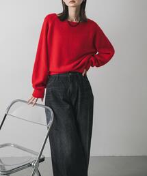 ニット/セーター（レッド/赤色系・ボートネック）ファッション通販