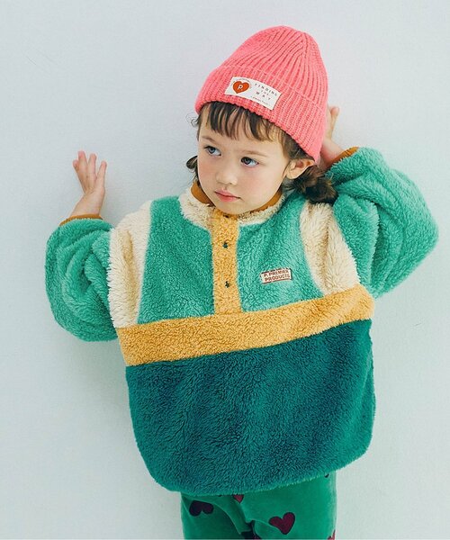 p.premier(ピードットプルミエ)の「【ジュニア対応】マルチカラー切替ファーフリースプルオーバー(スウェット・キッズ・エンジ/グリーン/ベージュ・90/100/110/120/130/140/80)」の3枚目の写真