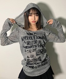 A'GEM/9 × .kom 『.KOM/ドットケーオーエム』Grunge Print Sheer Hoodie Top／グランジプリント シアーフーディートップ