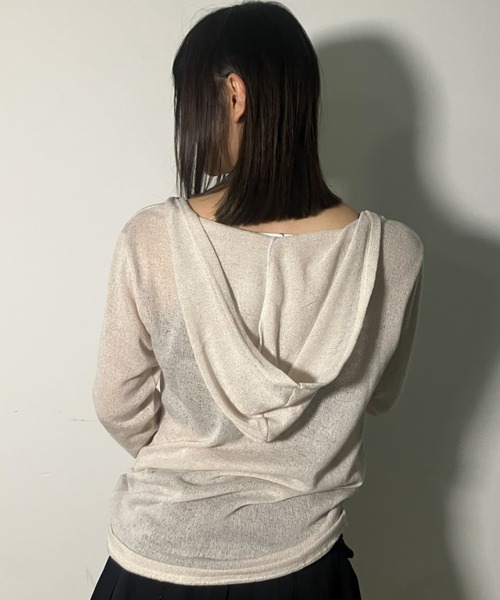.KOM(ドットコム)の「A'GEM/9 × .kom 『.KOM/ドットケーオーエム』Grunge Print Sheer Hoodie Top/グランジプリント シアーフーディートップ(Tシャツ/カットソー・レディース・アイボリー/チャコールグレー・FREE)」の9枚目の写真
