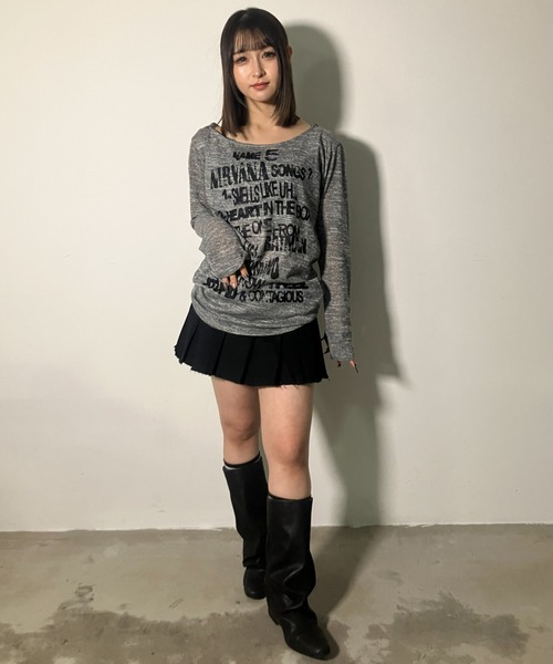 .KOM(ドットコム)の「A'GEM/9 × .kom 『.KOM/ドットケーオーエム』Grunge Print Sheer Hoodie Top/グランジプリント シアーフーディートップ(Tシャツ/カットソー・レディース・アイボリー/チャコールグレー・FREE)」の6枚目の写真