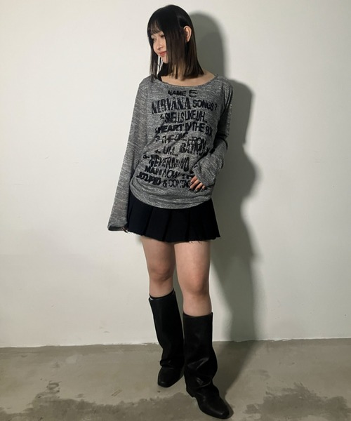 .KOM(ドットコム)の「A'GEM/9 × .kom 『.KOM/ドットケーオーエム』Grunge Print Sheer Hoodie Top/グランジプリント シアーフーディートップ(Tシャツ/カットソー・レディース・アイボリー/チャコールグレー・FREE)」の7枚目の写真