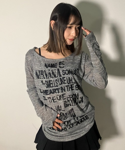 .KOM(ドットコム)の「A'GEM/9 × .kom 『.KOM/ドットケーオーエム』Grunge Print Sheer Hoodie Top/グランジプリント シアーフーディートップ(Tシャツ/カットソー・レディース・アイボリー/チャコールグレー・FREE)」の4枚目の写真