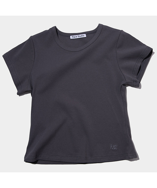 PLACE STUDIO(プレイススタジオ)の「プレイス シンプル ベーシック スリムフィット セミクロップ コットン 半袖Tシャツ _10カラー(Tシャツ/カットソー・レディース・パープル/チャコール/ホワイト/グリーン/レッド/スカイブルー/LIME/ブラック/ブルー/グレー・FREE/MEDIUM/SMALL)」の4枚目の写真