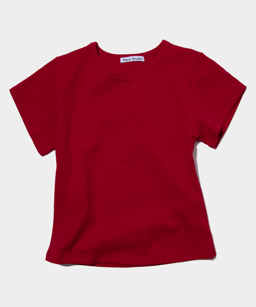 PLACE STUDIO(プレイススタジオ)の「プレイス シンプル ベーシック スリムフィット セミクロップ コットン 半袖Tシャツ _10カラー(Tシャツ/カットソー・レディース・パープル/チャコール/ホワイト/グリーン/レッド/スカイブルー/LIME/ブラック/ブルー/グレー・FREE/MEDIUM/SMALL)」の15枚目の写真