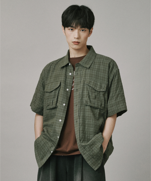 Verdnt(バーダント)の「ボリュームカーゴチェックシャツ【カーキ】(シャツ/ブラウス・レディース・カーキ・MEDIUM/LARGE/SMALL)」の4枚目の写真