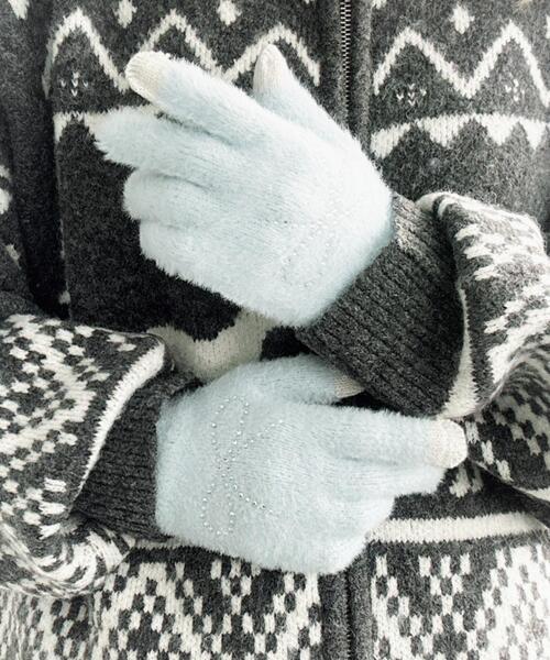 WEGO（ウィゴー）の「WEGO/リボンラインストーングローブ（手袋・レディース・サックスブルー/ライトピンク/ブラック・FREE）」の4枚目の写真