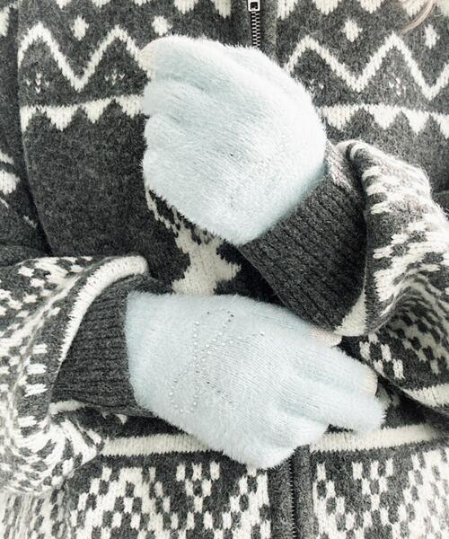 WEGO（ウィゴー）の「WEGO/リボンラインストーングローブ（手袋・レディース・サックスブルー/ライトピンク/ブラック・FREE）」の5枚目の写真