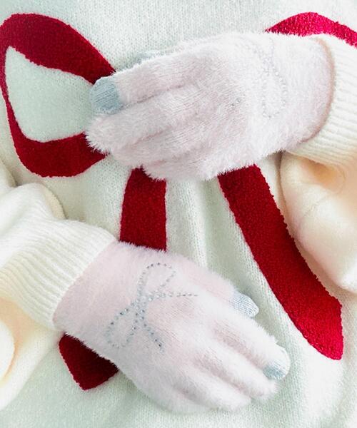 WEGO（ウィゴー）の「WEGO/リボンラインストーングローブ（手袋・レディース・サックスブルー/ライトピンク/ブラック・FREE）」の7枚目の写真