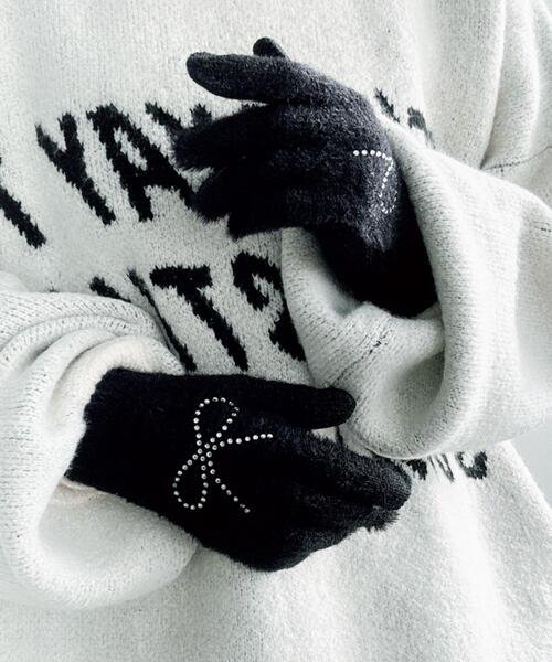 WEGO（ウィゴー）の「WEGO/リボンラインストーングローブ（手袋・レディース・サックスブルー/ライトピンク/ブラック・FREE）」の9枚目の写真