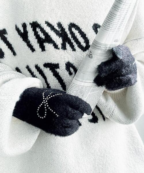 WEGO（ウィゴー）の「WEGO/リボンラインストーングローブ（手袋・レディース・サックスブルー/ライトピンク/ブラック・FREE）」の10枚目の写真