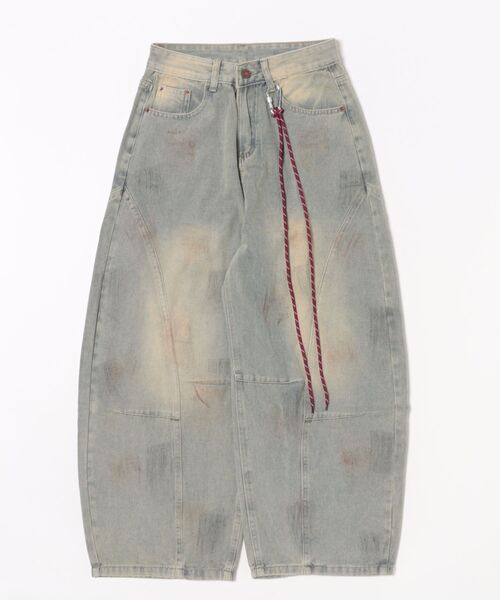 HOOK（フック）の「紐飾り付きウォッシュデニムバルーンパンツ（デニムパンツ・メンズ・ライトブルー・S/L/M）」の3枚目の写真