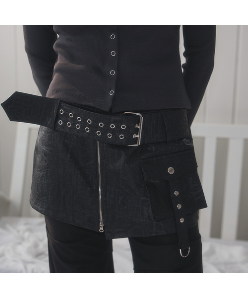 Belt pocket layered skirt [Black]