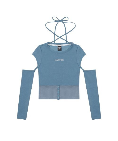 LUVISTRUE（ラヴイズトゥルー）の「CH BUTTON LAYERED TEE(BLUE)（Tシャツ/カットソー・レディース・その他・FREE）」の6枚目の写真