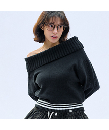 BITTER CELLS（ビターセルズ）の「サリー アンバランス オフショルダー ニット-ブラック（ニット/セーター）」