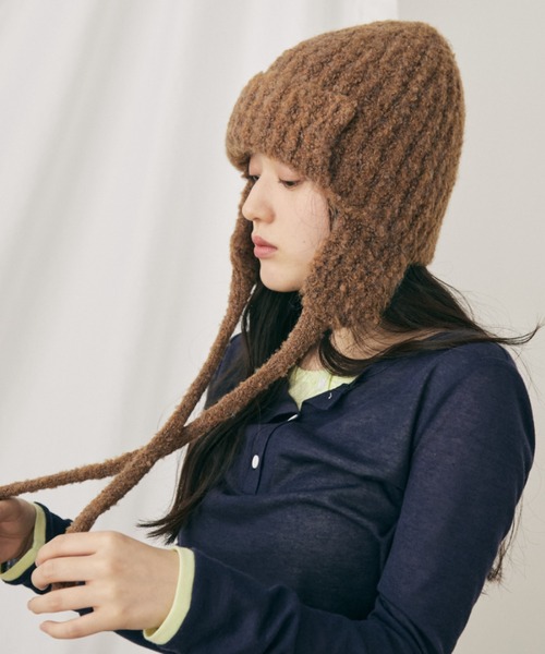 MERLOT（メルロー）の「ミックスニットフライトキャップ（ニットキャップ/ビーニー・レディース・ブラウン/アイボリー・FREE）」の7枚目の写真