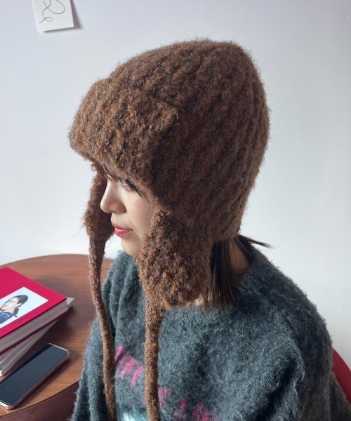 MERLOT（メルロー）の「ミックスニットフライトキャップ（ニットキャップ/ビーニー・レディース・ブラウン/アイボリー・FREE）」の11枚目の写真