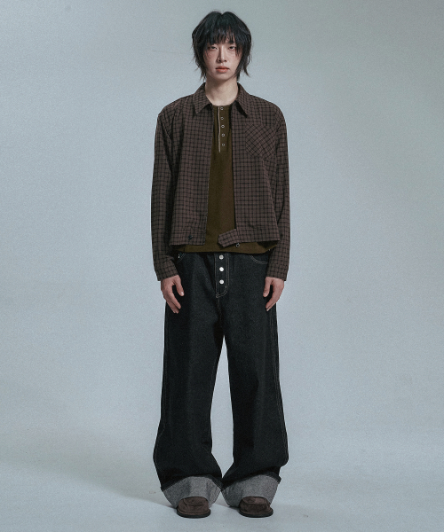 MOO(エムオーオー)の「クロップチェックシャツジャケット - ブラウン(シャツ/ブラウス・メンズ・ブラウン・MEDIUM/LARGE)」の2枚目の写真
