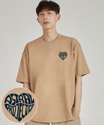 ミニハートロゴラウンドネック15番手綿半袖Tシャツ_ベージュ