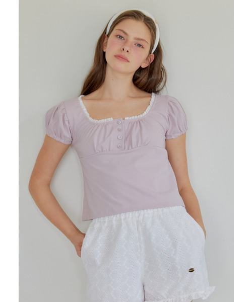 ANOETIC(アノエティック)の「PUFF LACE T-SHIRT_PINK(Tシャツ/カットソー・レディース・ピンク・FREE)」の2枚目の写真