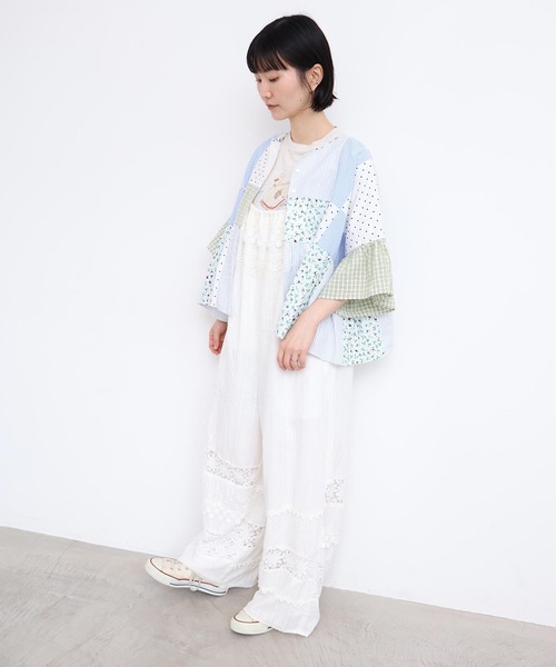 l'atelier du savon（アトリエドサボン）の「little garden パッチワークブラウス（シャツ/ブラウス・レディース・サックスブルー/ブラック・FREE）」の4枚目の写真