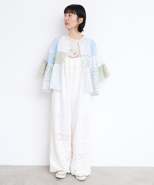 l'atelier du savon（アトリエドサボン）の「little garden パッチワークブラウス（シャツ/ブラウス・レディース・サックスブルー/ブラック・FREE）」の3枚目の写真