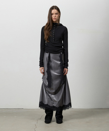 THREE TO EIGHTY（スリートゥエイティー）の「LACE SHIRRING LONG SKIRT CHARCOAL（スカート）」