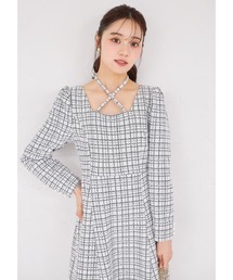 サイドリボン付きツイードドッキングミニワンピース（ワンピース