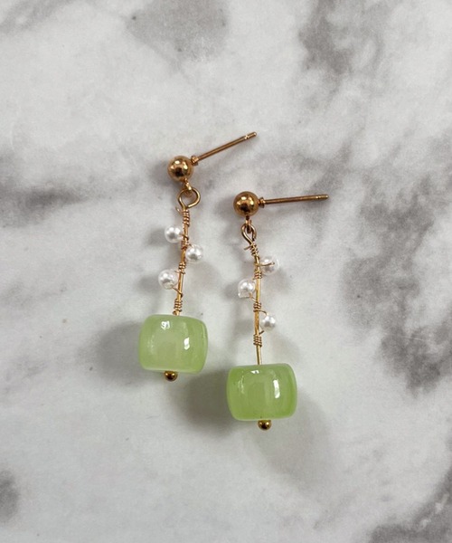 YU-KA:ビーズ＆パール チャームピアス beads＆Pearl charm pierce