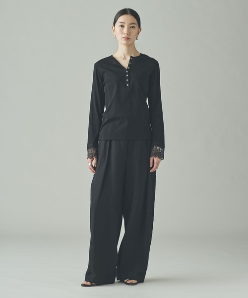 Curensology（カレンソロジー）の「Curensology(カレンソロジー)/ヘンリーレースロングスリーブTシャツ（Tシャツ/カットソー・レディース・ホワイト/ブラック・FREE）」の15枚目の写真