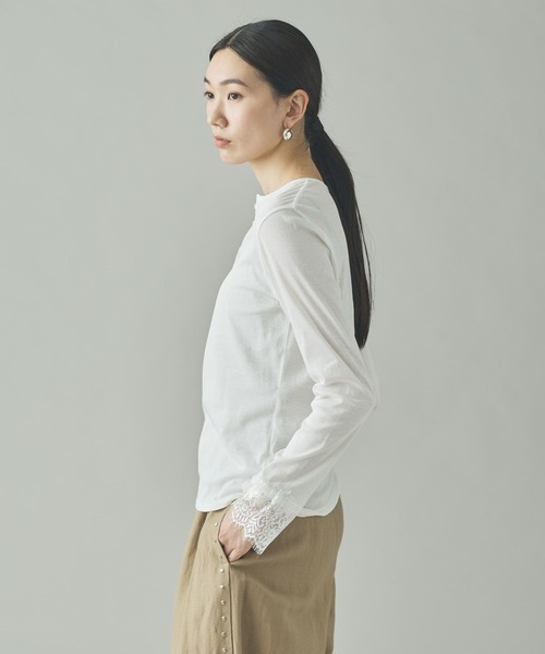 Curensology（カレンソロジー）の「Curensology(カレンソロジー)/ヘンリーレースロングスリーブTシャツ（Tシャツ/カットソー・レディース・ホワイト/ブラック・FREE）」の4枚目の写真