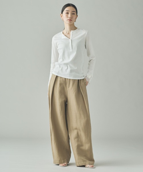 Curensology（カレンソロジー）の「Curensology(カレンソロジー)/ヘンリーレースロングスリーブTシャツ（Tシャツ/カットソー・レディース・ホワイト/ブラック・FREE）」の6枚目の写真