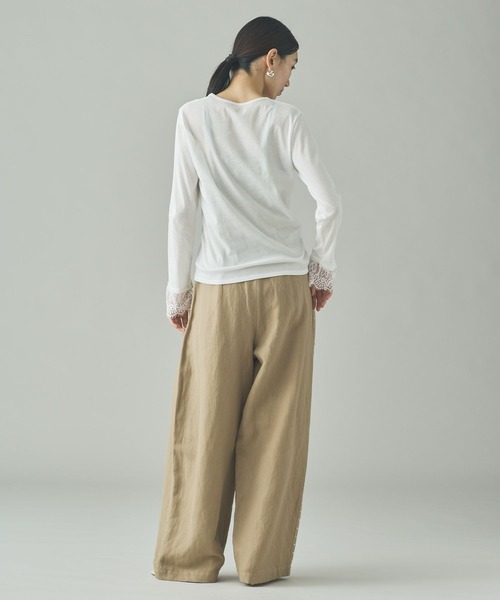 Curensology（カレンソロジー）の「Curensology(カレンソロジー)/ヘンリーレースロングスリーブTシャツ（Tシャツ/カットソー・レディース・ホワイト/ブラック・FREE）」の8枚目の写真