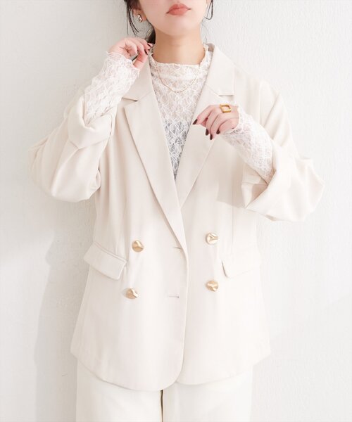 natural couture(ナチュラルクチュール)の「〈osono〉テーラードジャケット(テーラードジャケット・レディース・モカ/オフホワイト/チャコールグレー・FREE)」の2枚目の写真