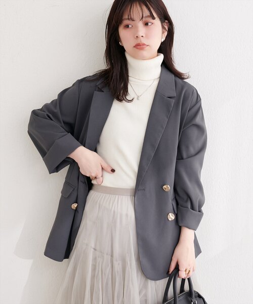 natural couture(ナチュラルクチュール)の「〈osono〉テーラードジャケット(テーラードジャケット・レディース・モカ/オフホワイト/チャコールグレー・FREE)」の1枚目の写真