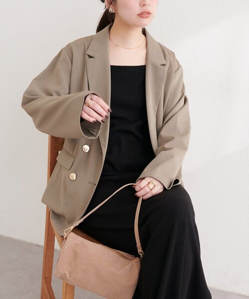 natural couture(ナチュラルクチュール)の「〈osono〉テーラードジャケット(テーラードジャケット・レディース・モカ/オフホワイト/チャコールグレー・FREE)」の3枚目の写真