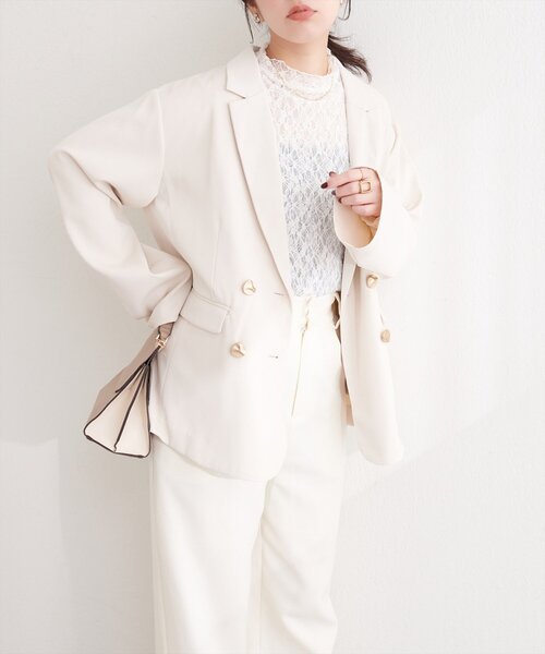 natural couture(ナチュラルクチュール)の「〈osono〉テーラードジャケット(テーラードジャケット・レディース・モカ/オフホワイト/チャコールグレー・FREE)」の11枚目の写真